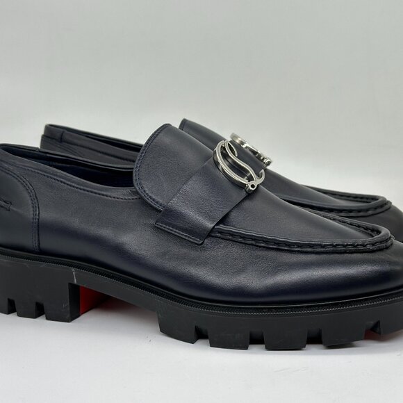 Christian Louboutin CL MOC LUG FLAT Leather Loafers Moccasin Shoes Marine - Picture 6 of 12
